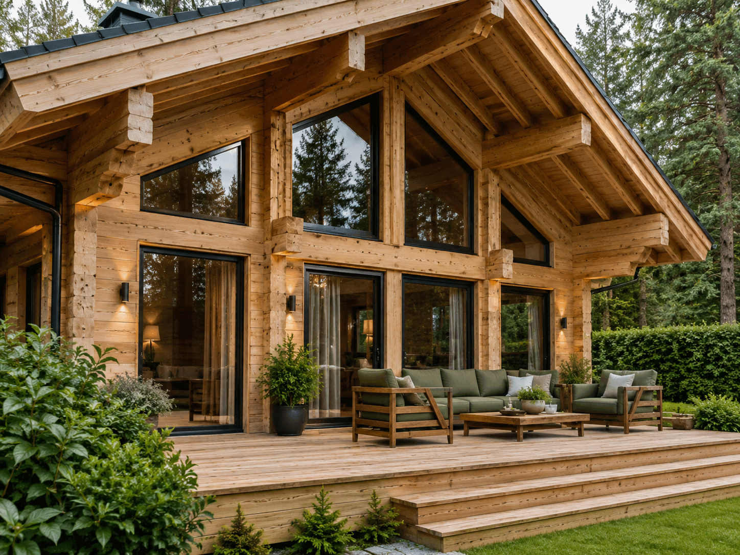 Holzfassade zwischen Bäumen